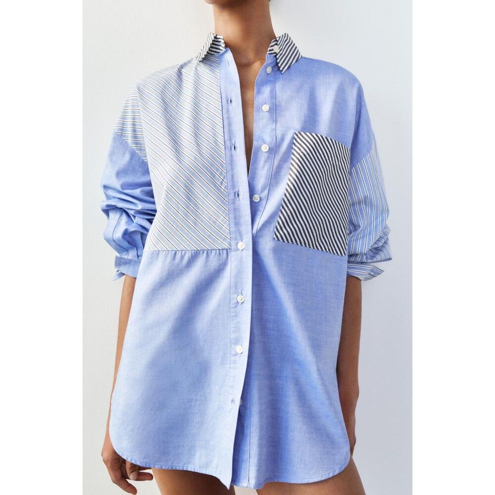 NWT ZARA OVERSIZED LINEN BLEND SHIRT  stripes 8372/058/104